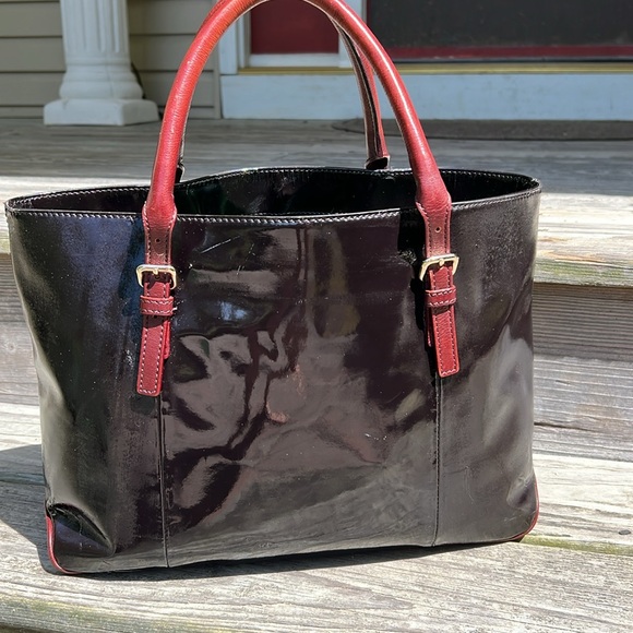 Kate Spade Black Patent Leather Rudy Tote Satchel Middlesex Handbag Large Brown - Picture 6 of 15